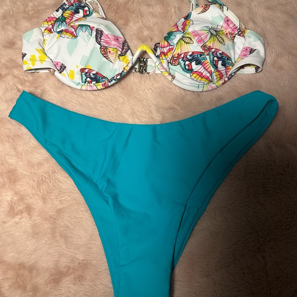 Zaful Pink and Turquoise Bikini Set Classic Swimwear